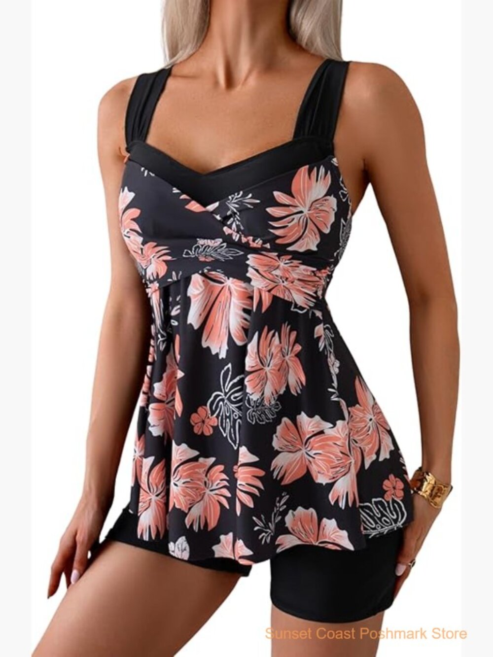 Tankini Swimsuit Tummy Control Two Piece Modest Floral Skirt Top